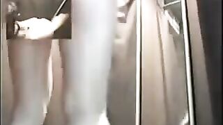 The camera is secretly filming in the changing room of the underwear shop