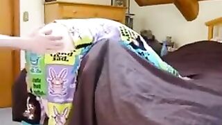 A girl has fun with her brother in a bedroom, exploring BDSM vibes
