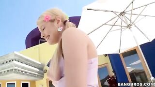 Blonde girl sucks a long dick in POV style