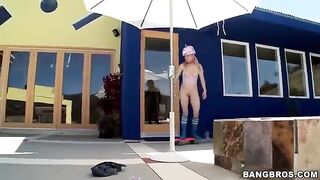 Blonde girl sucks a long dick in POV style