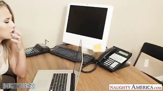 Blonde porn in a skirt and tights, a hot office scene