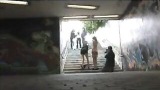A girl was undressed on the street and had rough sex with a man