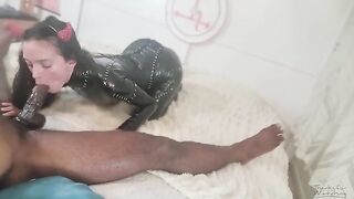 Petite Succubus celebrates Halloween by sucking cock intensely