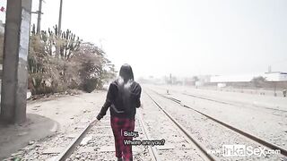 Peruvian guy screwed petite Venezuelan babe near the train line in hardcore action