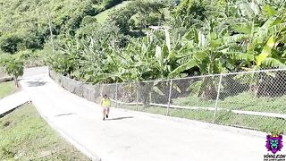 The hot brunette PAWG runs up the hill repeating it several times and gets fucked hard