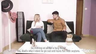 Blonde Latin girl Blanca has a huge breast and takes cum on her nipple