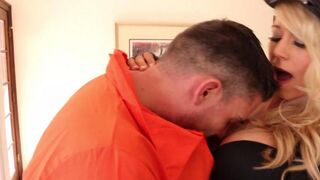 A wanted fugitive gets caught by a hot police officer in a steamy scene