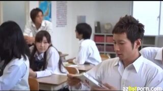 An Asian girl tries on different erotic poses to achieve orgasm