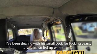 A hot girl is getting ready for her wedding in the taxi
