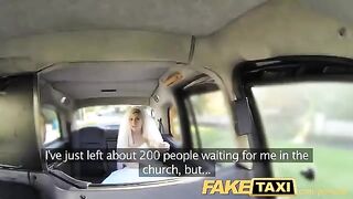 A hot girl is getting ready for her wedding in the taxi