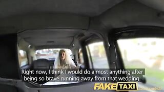 A hot girl is getting ready for her wedding in the taxi