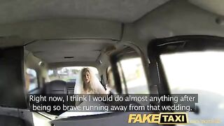 A hot girl is getting ready for her wedding in the taxi