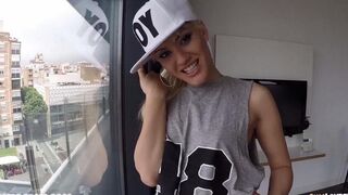 The blond girl was fucked on the road in her ass
