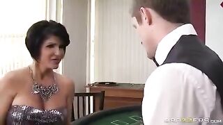A gambling woman loses her pussy and mouth while playing cards
