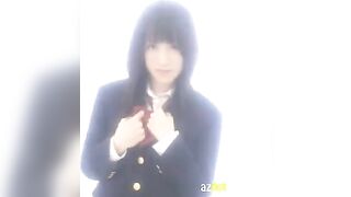 Hot Japanese schoolgirl masturbates in her uniform and shows her boobs