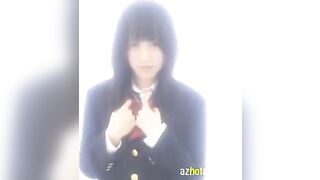 Hot Japanese schoolgirl masturbates in her uniform and shows her boobs