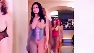 Gangbang with a beautiful woman with big natural tits on the couch
