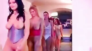 Gangbang with a beautiful woman with big natural tits on the couch
