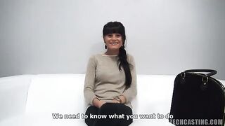 Czech casting with a young actress, protected by a condom during the scene