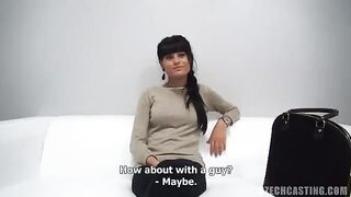 Czech casting with a young actress, protected by a condom during the scene