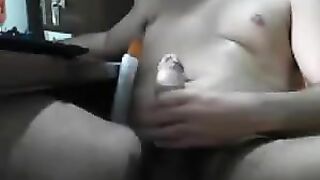 The guy is jerking off in front of a computer