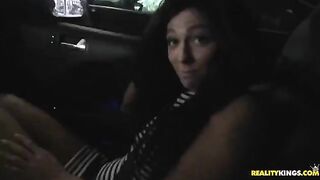Brunette woman receives a cumshot on her face in bed