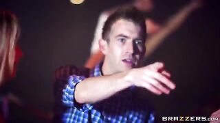 A blondie is having fun with a guy at the party
