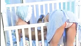 Midget fucked the cute babysitter with perfect bouncing tits