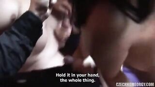 A drunk woman, even pregnant, could not resist and jumped on the guys in a group scene
