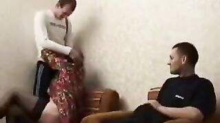 A mother, drunk at home, was fucked by her son and friend