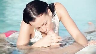 A Russian beauty has sex right in the pool, showcasing her skills