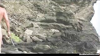 A peeping guy shooting nudist beach amateurs