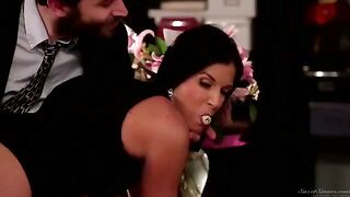 A man licks the hairy pussy of his secretary in the office on the table