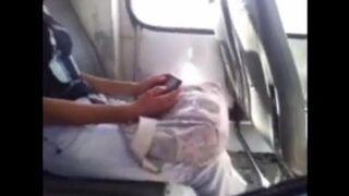 A man masturbates his dick while the pretty girl watches