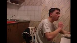 The mom is being raped in the kitchen, it's more interesting than regular incest
