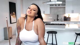 Shooting balls for boob shots with a brunette star