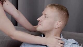 A man came home and saw his wife in a compromising pose on the couch
