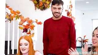 A Thanksgiving Tie Breaker - redhead girls share a cock in their mouths