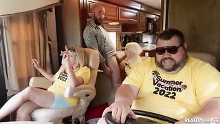 The girl is getting a ride after hitchhiking, and things heat up