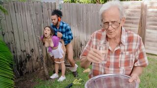 Leaf blowing turns into dick sucking adventure