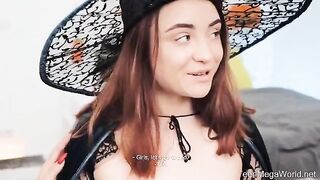 Lesbian beauties fucked by a guy in a role-playing scenario