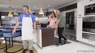 A hot girl is having fun with her new neighbor in an oily anal sex