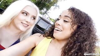 Two cute girls shared a big black cock in an interracial FFM scene