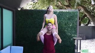She plays with a guy’s huge cock that is as big as her head