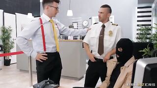 A hot bank robbery ended with a mess on the girl's pussy in stockings