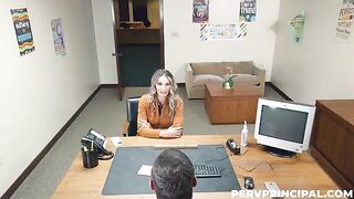 The boss fucks his secretary on the table in the office, a daring act