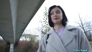 A hot brunette has sex with a pick-up guy right on the street