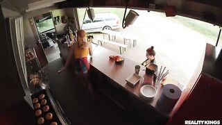 A man fucked a red-haired woman on the kitchen table
