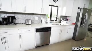 A maid is doing all the cleaning in a completely naked state