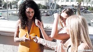 Two sexy lesbians have a lesbian sex on the strip